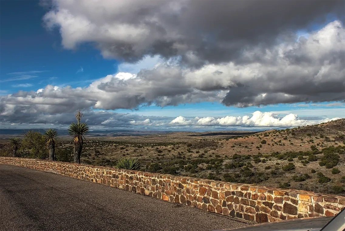 West Texas landscape beneath dramatic clouds